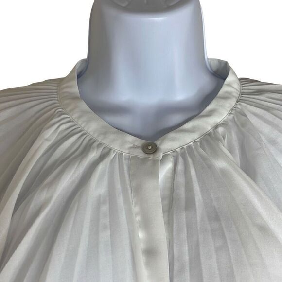 Rebecca Taylor Womens Large Voile Plisse Button Front Statement Blouse White - Picture 3 of 11